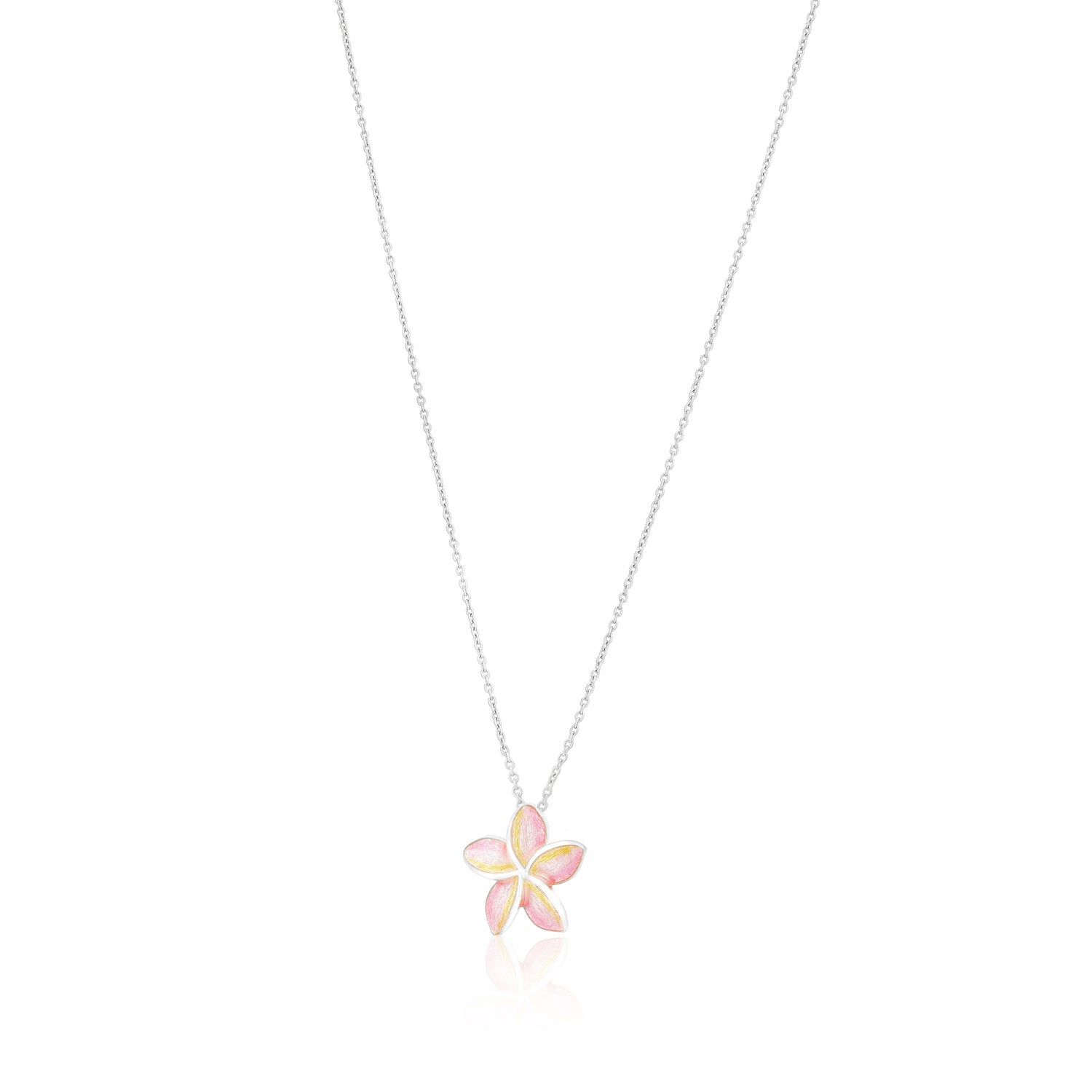 Lush Pink Plumeria 925 Rhodium Plated Flower Chain Pendants