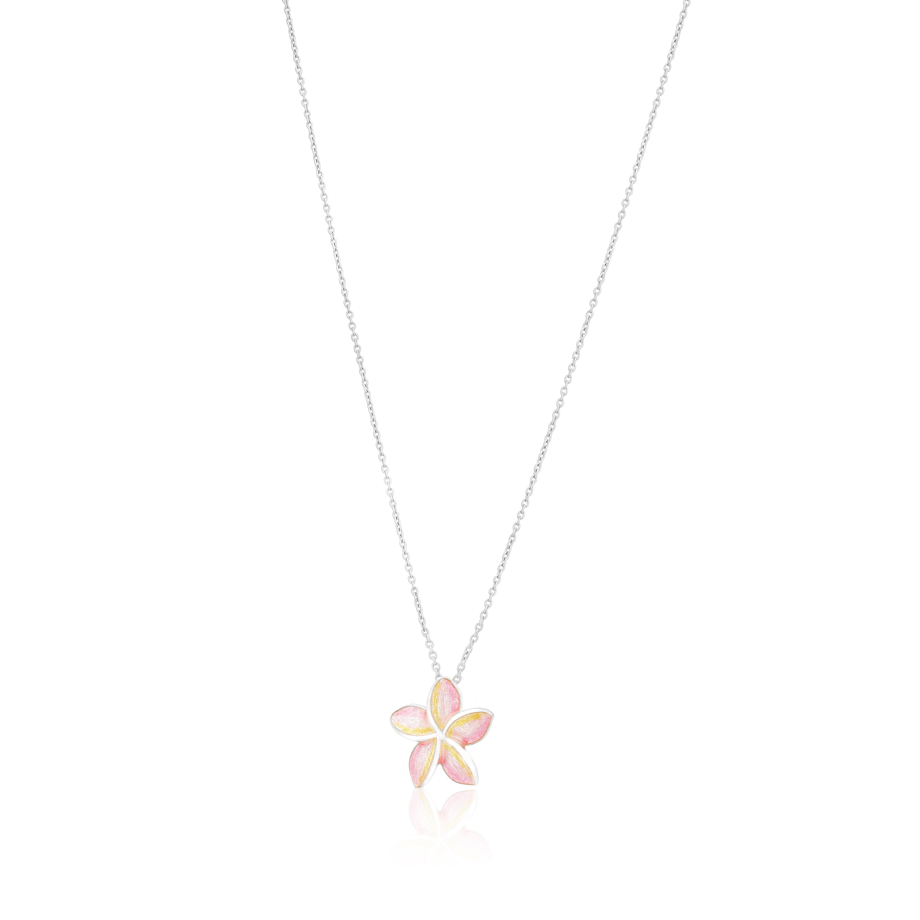 Lush Pink Plumeria 925 Rhodium Plated Flower Chain Pendants