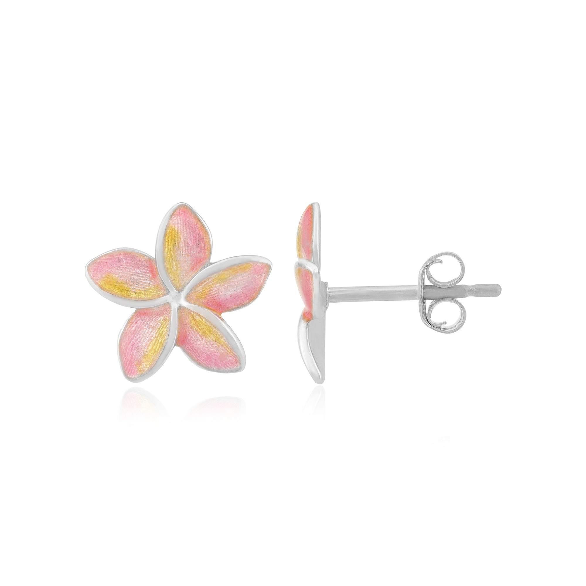 Lush Pink Plumeria 925 Rhodium Plated Flower Studs