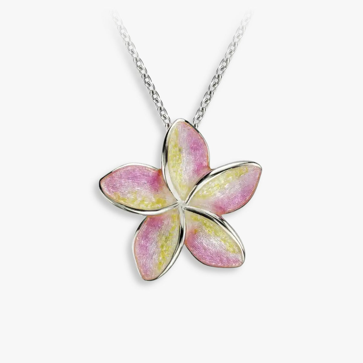 Lush Pink Plumeria Rhodium 925 Flower Chain Pendants