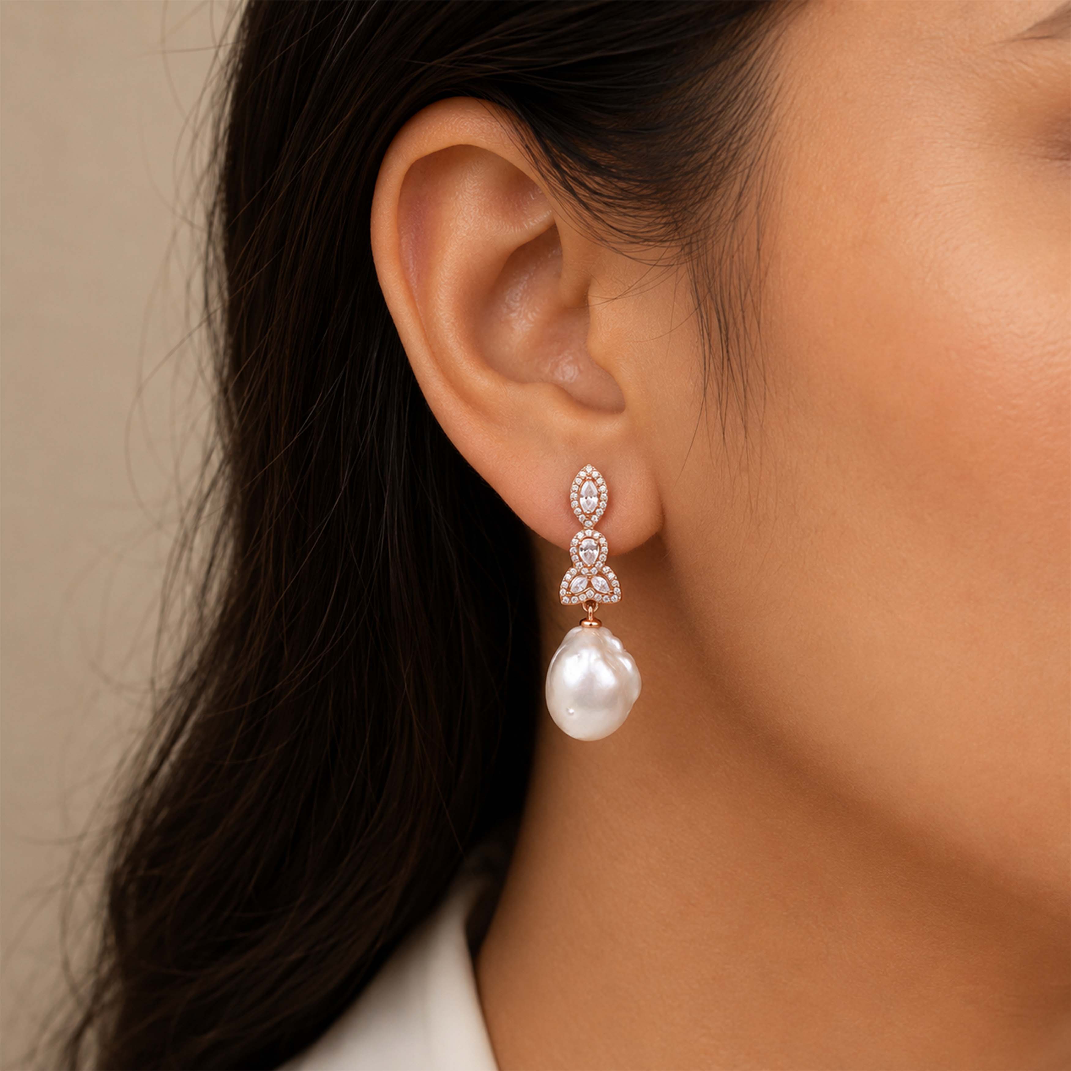 Majestic Pearl 925 Sterling Silver Floral Dangle Earrings
