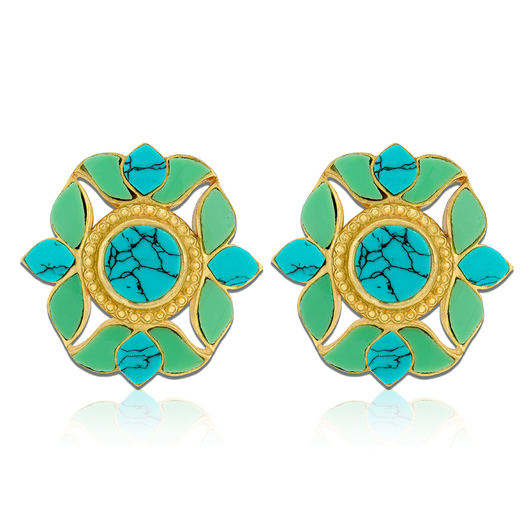 Majestic Turquoise Petals 925 Sterling Silver Earrings