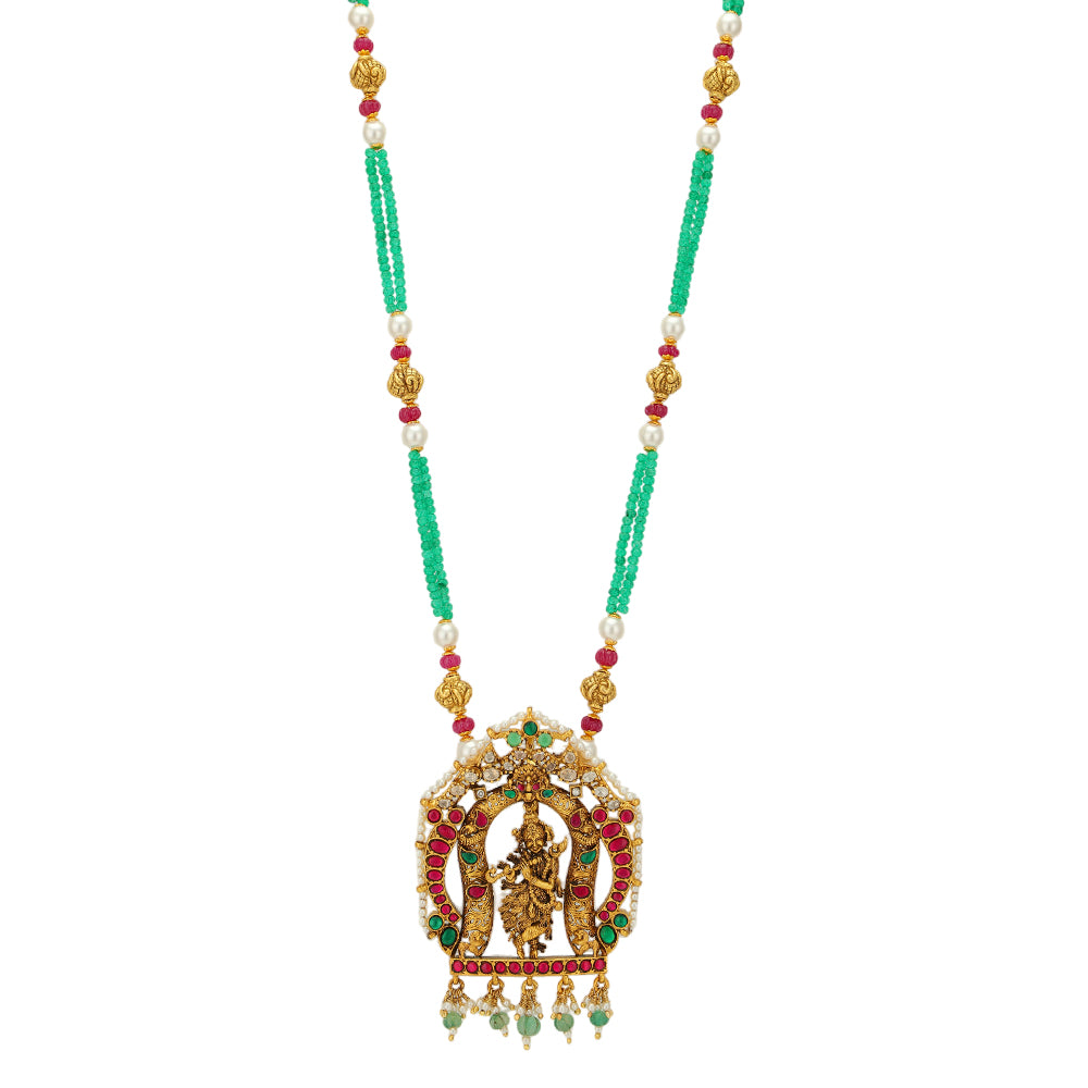 Majestic Krishna Thiruvatchi Pendant 925 Gold Plated Pearls Haram