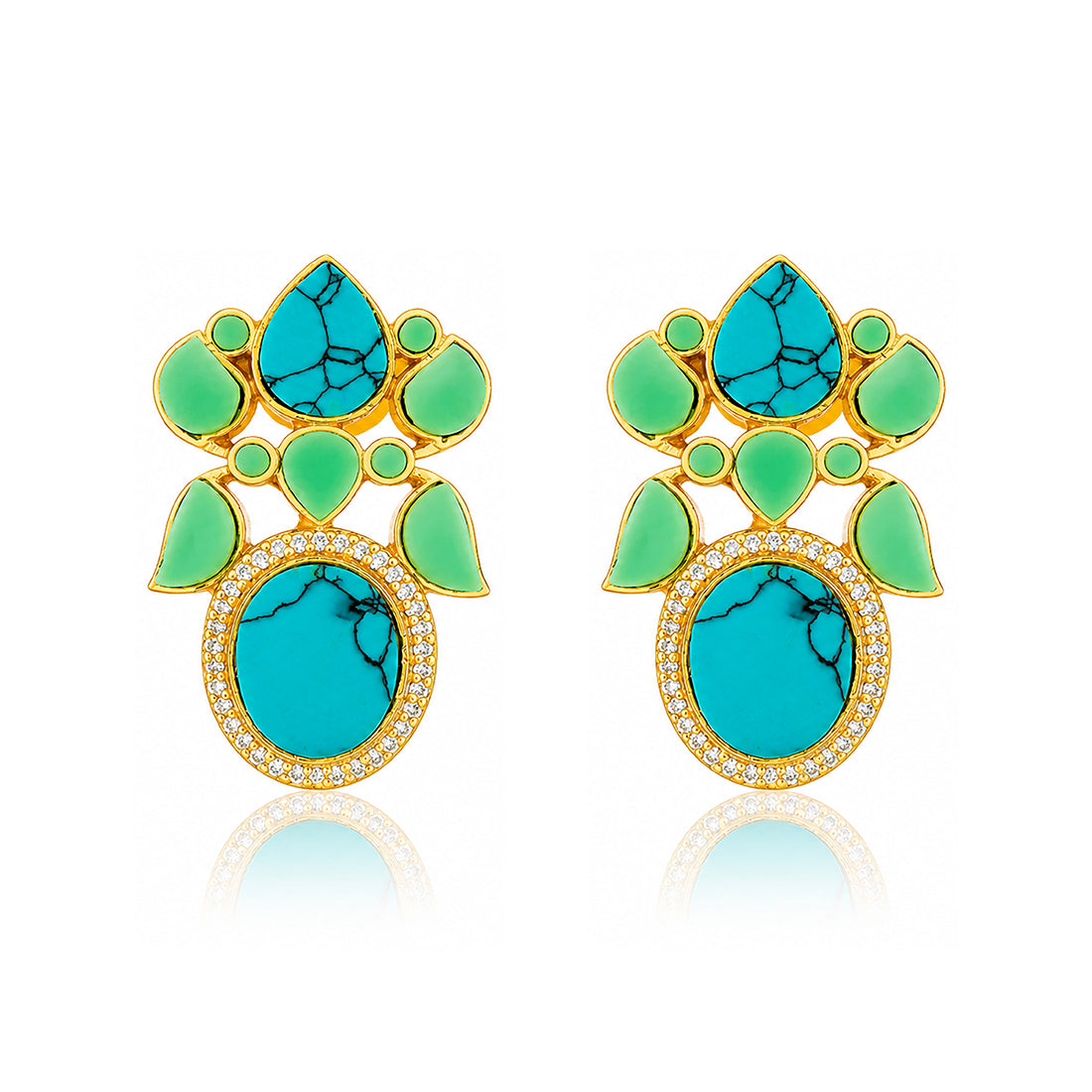 Majestic Turquoise Bloom 925 Sterling Silver Statement Earring
