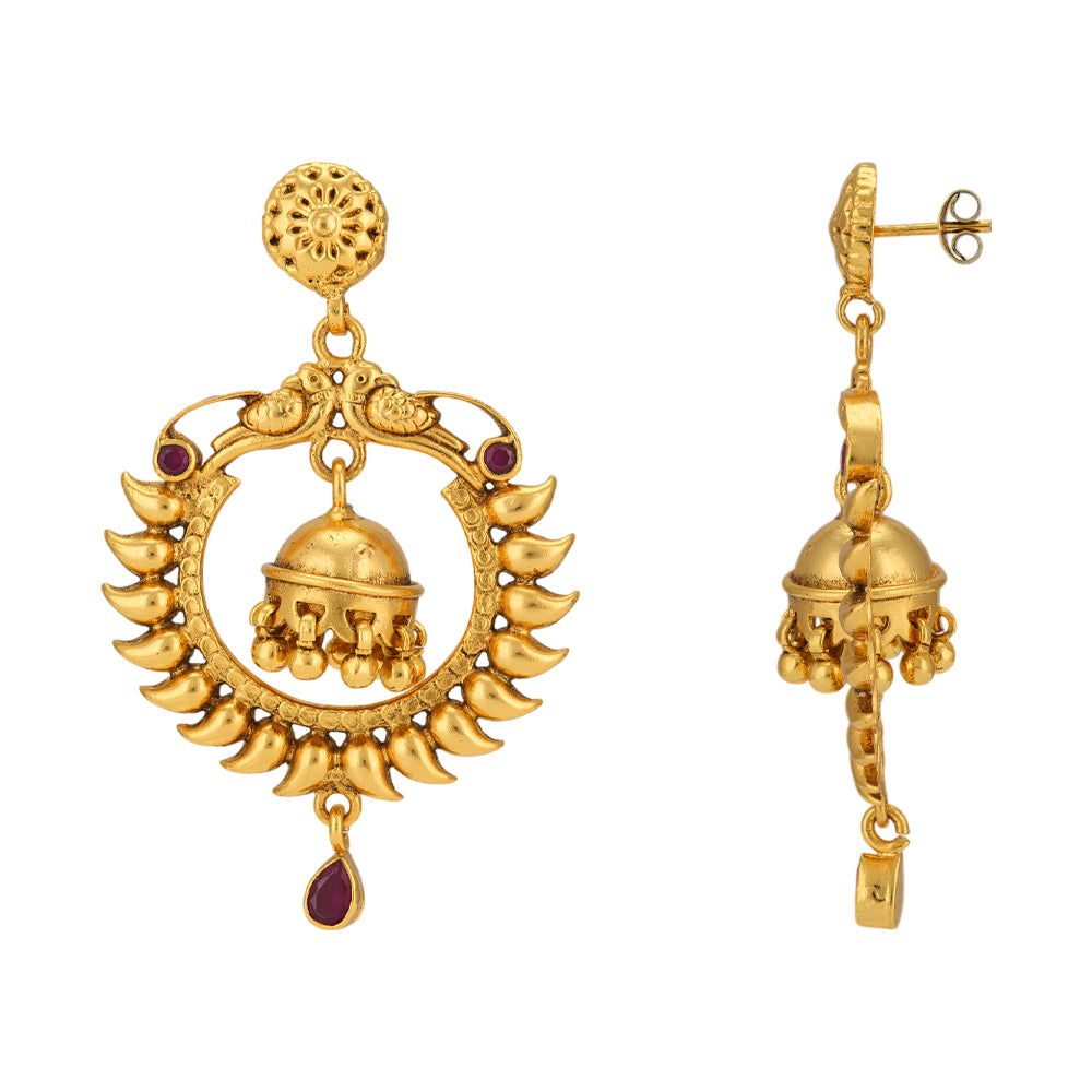 Manga Chandbali 925 Gold Plated Jhumka Dangle Earrings