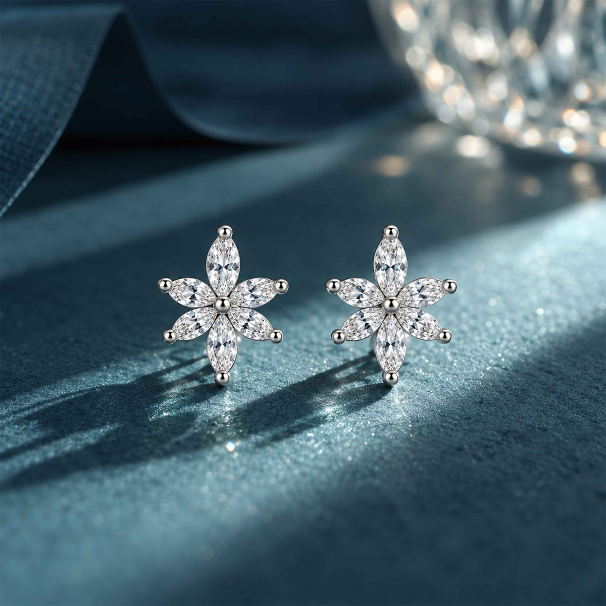 Marquise Lotus Crystal Sterling Silver Studs