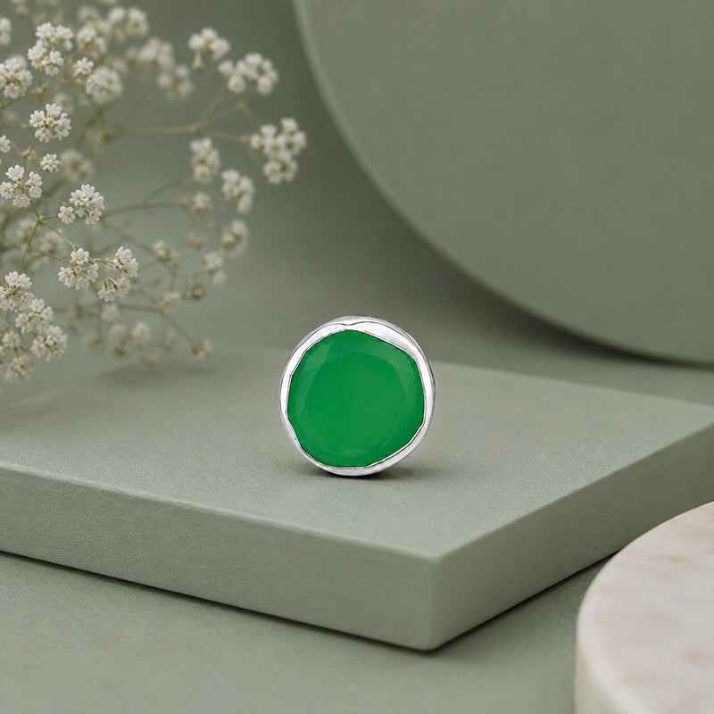 Meadow Jade Bezel Green Gemstone Silver Nose Pin