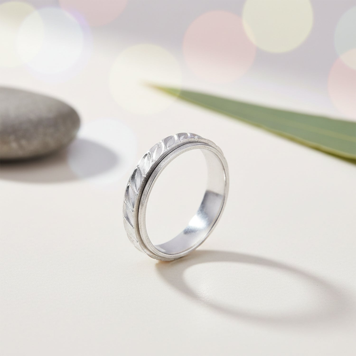 Mens Textured Silver Band Ring