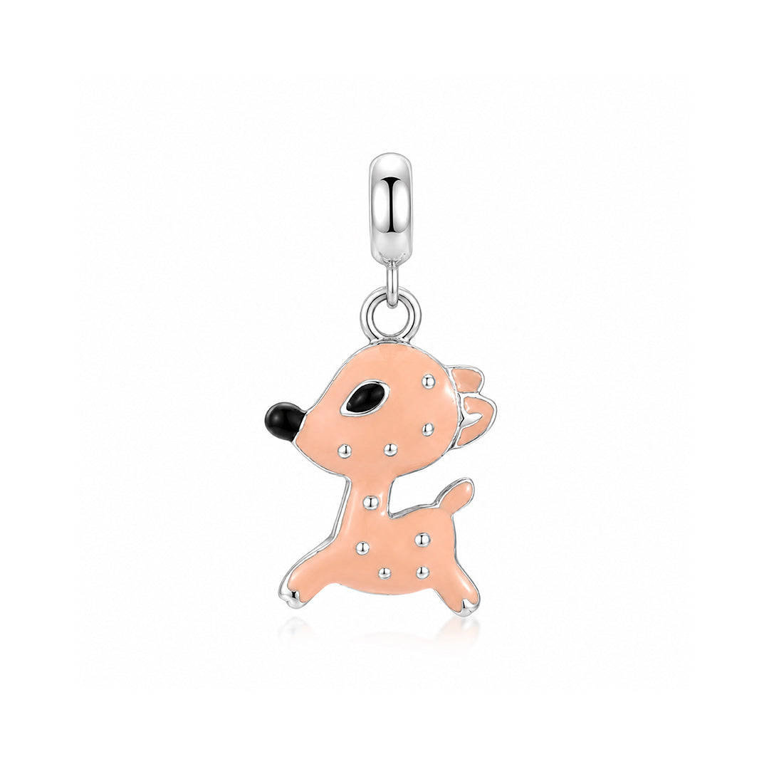 Minimal Cute Deer Enamel 925 Sterling Silver Charm for Kids