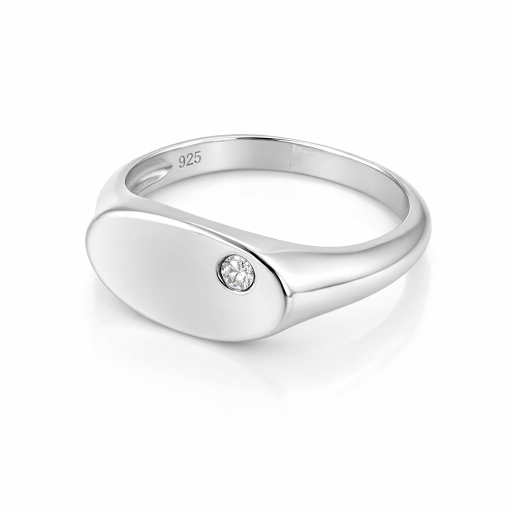 Minimal Oval Sparkle Engraving 925 Sterling Silver Single Stone Ring for women