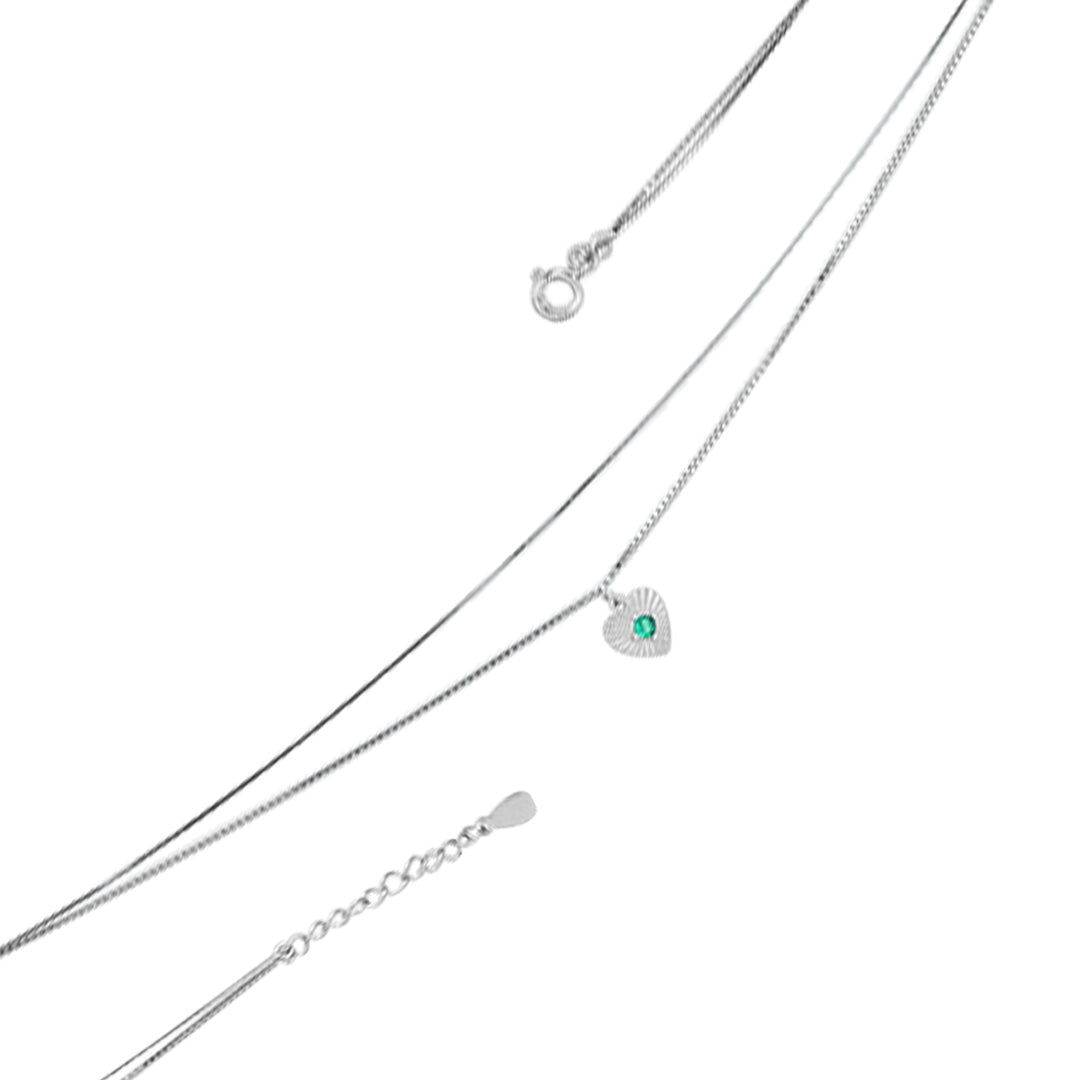 Minimal Green Charm 925 Sterling Silver Layered Anklet for Women