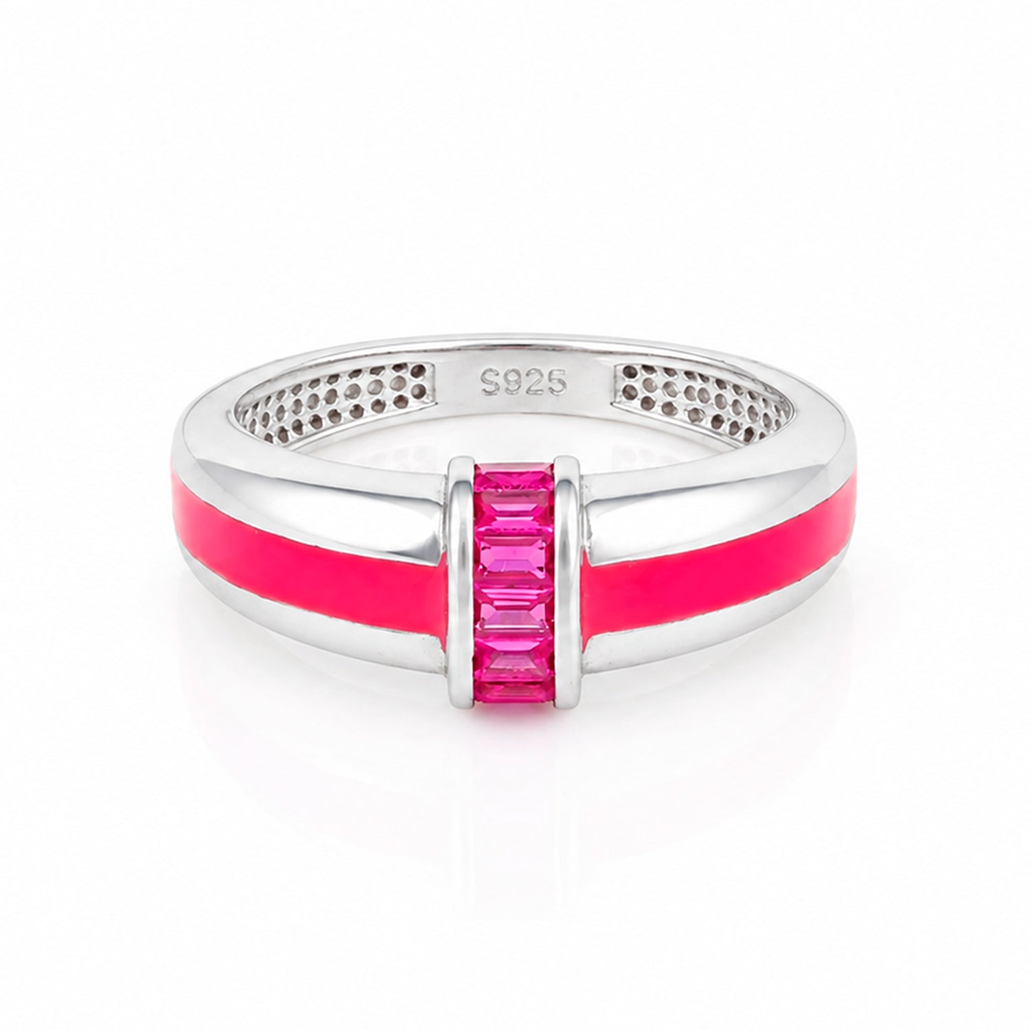 Minimal Red Channel Pink Accent Band Radiance 925 Sterling Silver Earring for women