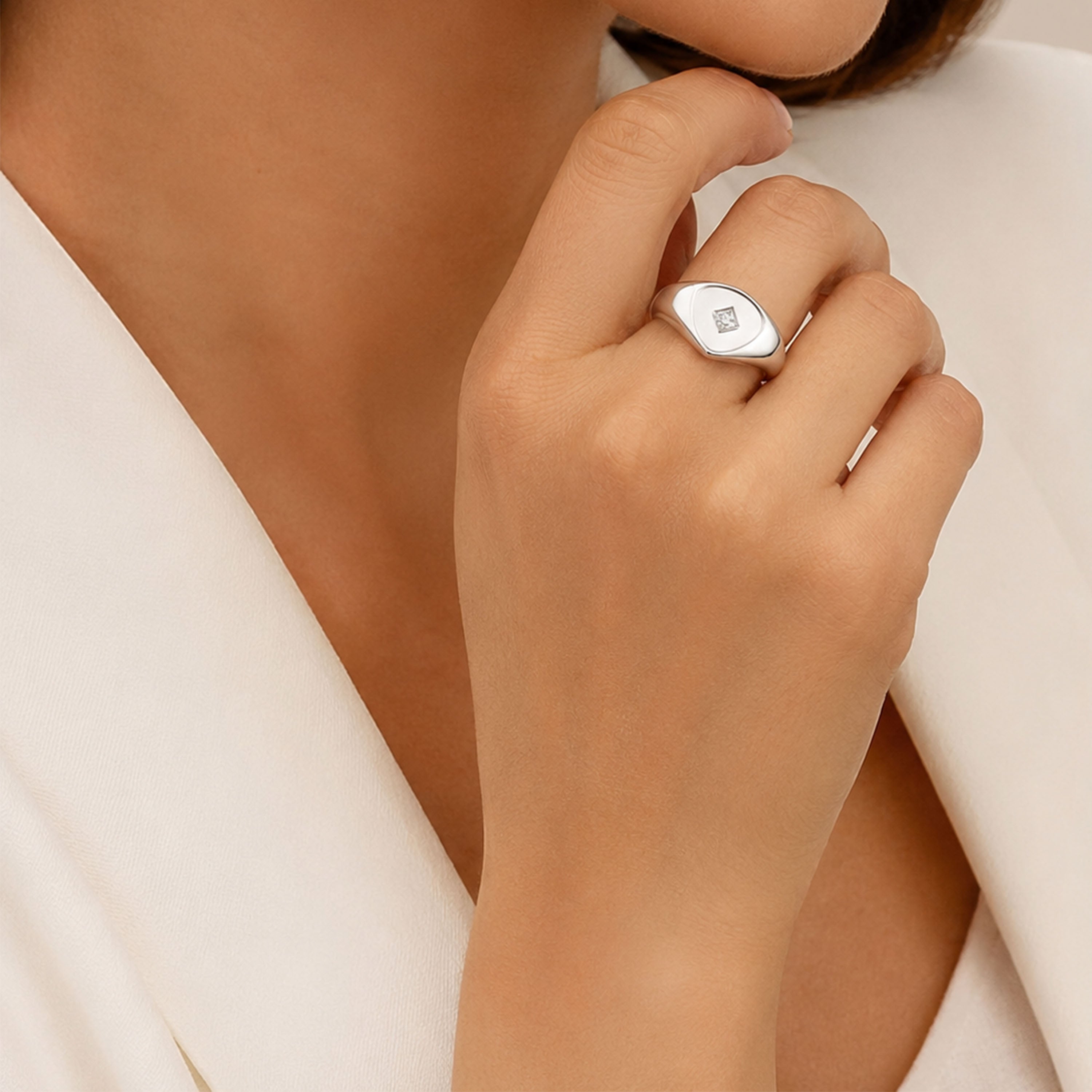 Minimalist Triangle Signet Ring Princess Cut Crystal