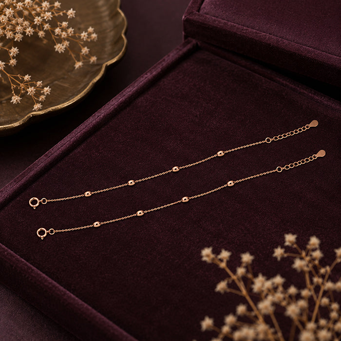 Minimalist Rose Gold Bead Silver Anklet