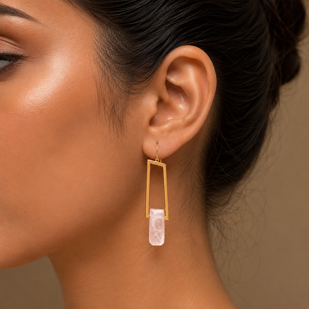 Modern Rectangle 925 Sterling Silver Quartz Drop Earrings