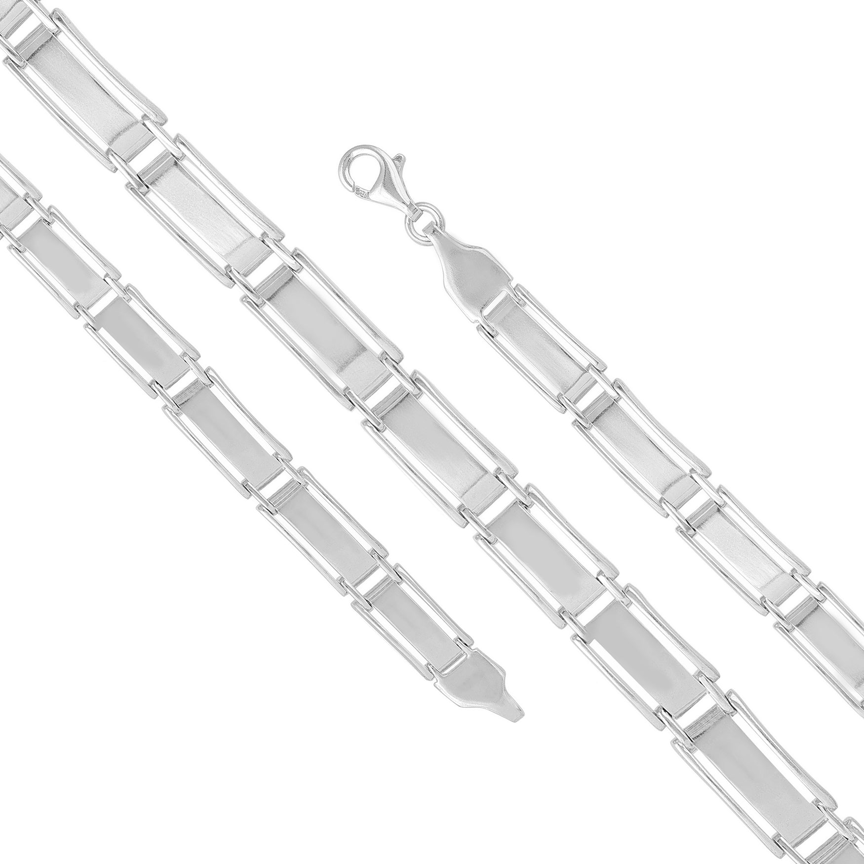 Modern Rectangular Rail Link 925 Sterling Silver Bracelet for Men