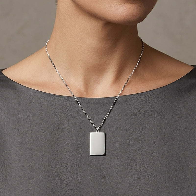 Modern Rectangular Tag 925 Sterling Silver Chain