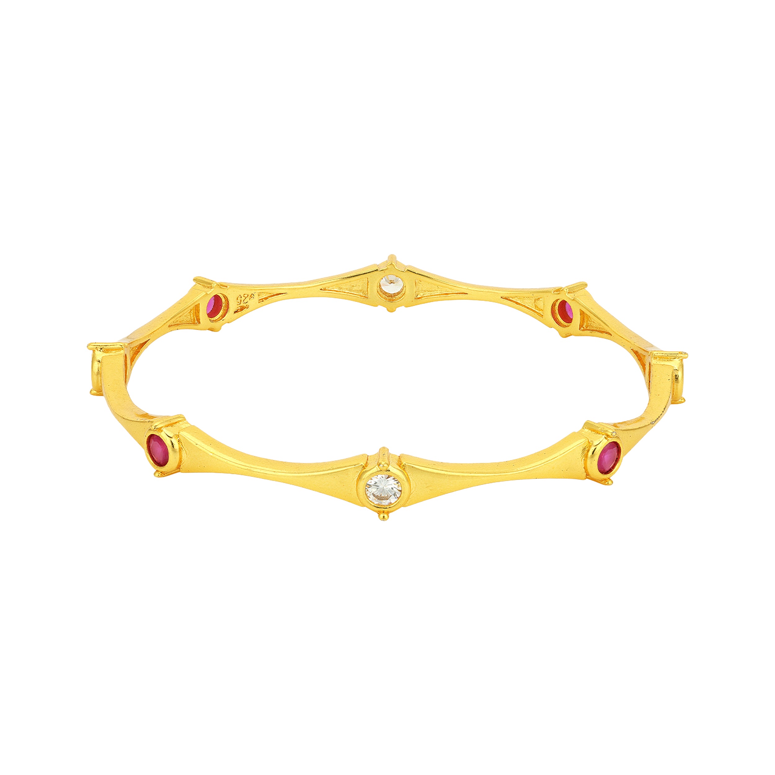 Modern Alternating Pink White Sparkle 925 Sterling Silver Bangle for Women