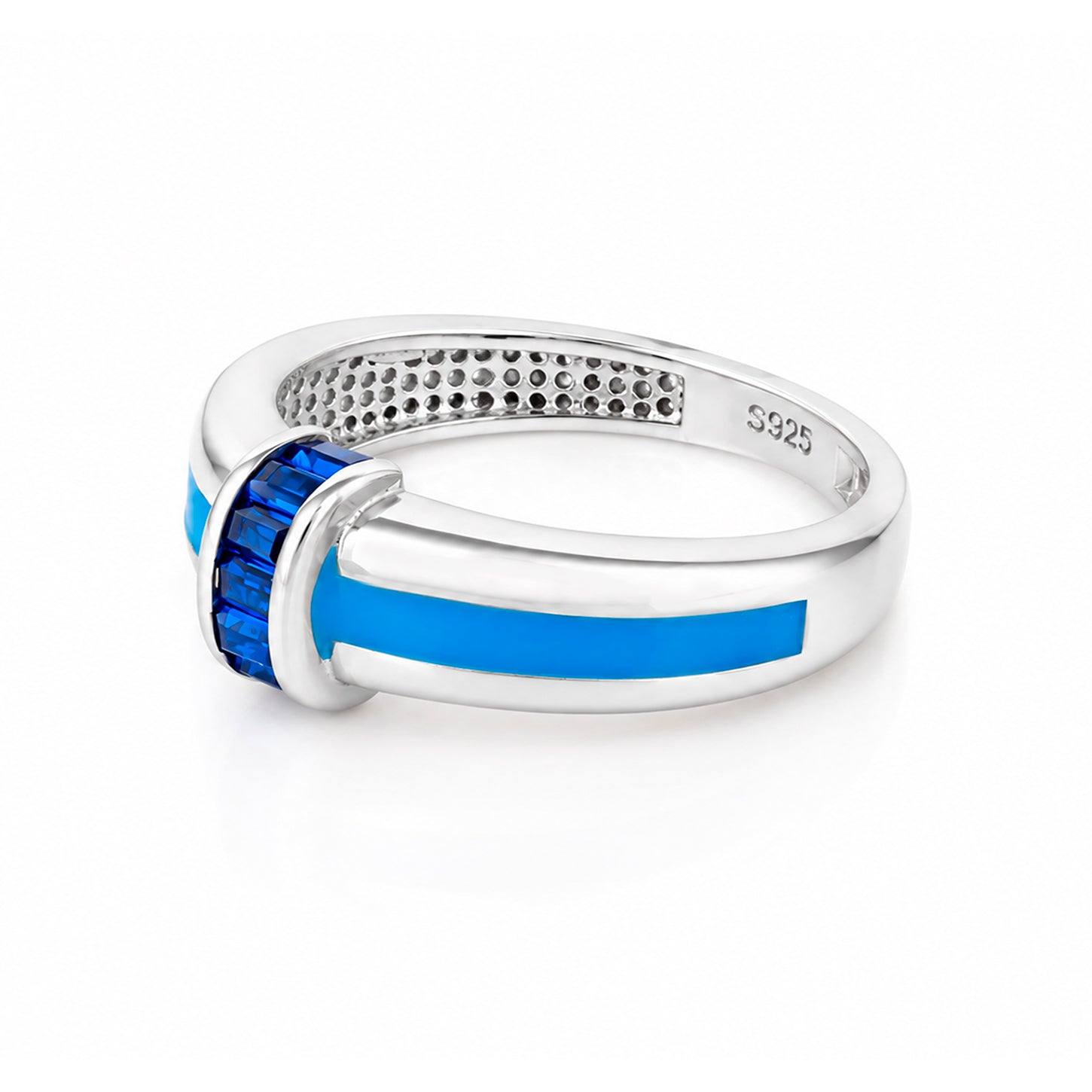 Modern Blue Channel Band Sparkle 925 Sterling Silver Ring for women