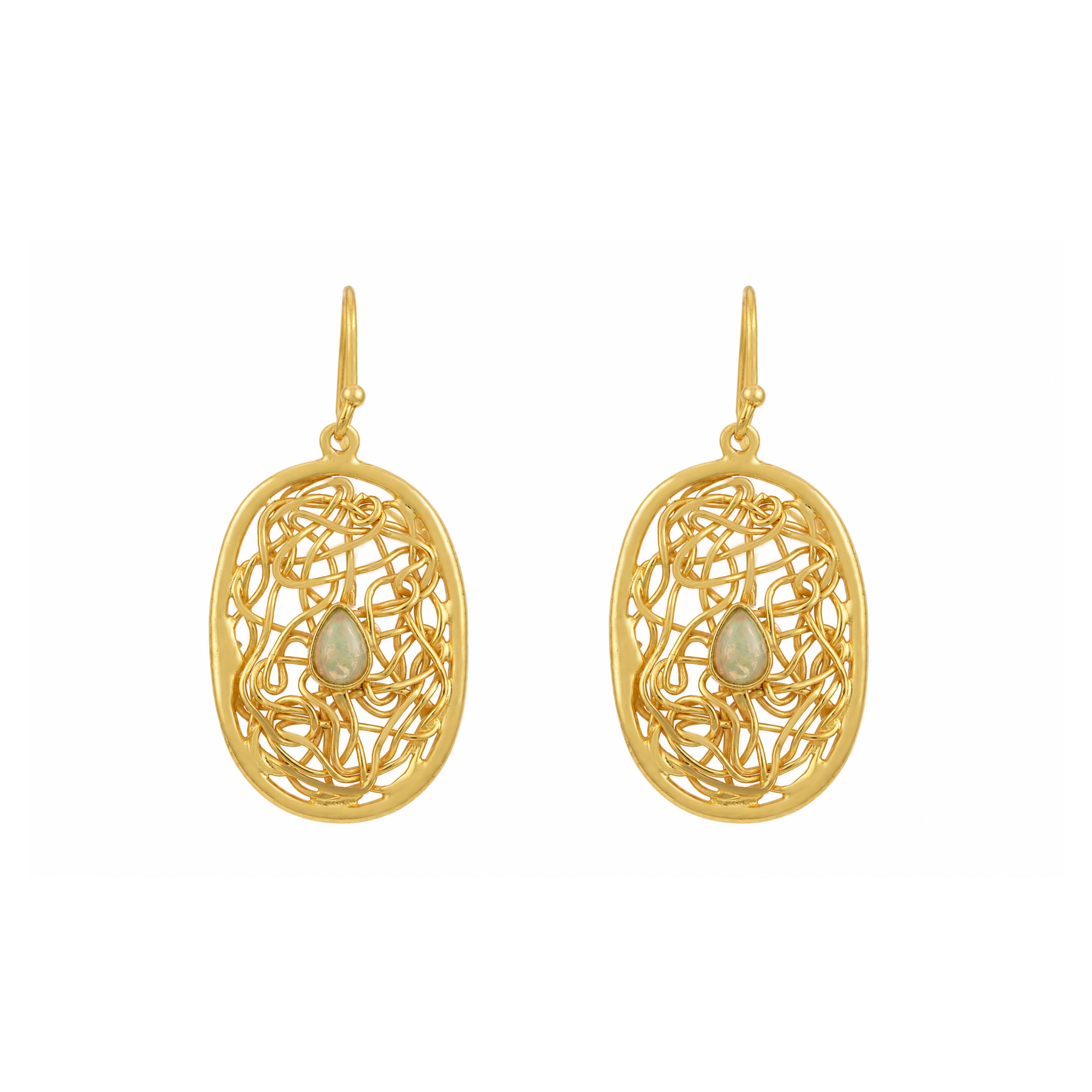 Modern Filigree Opal 925 Sterling Silver Earrings