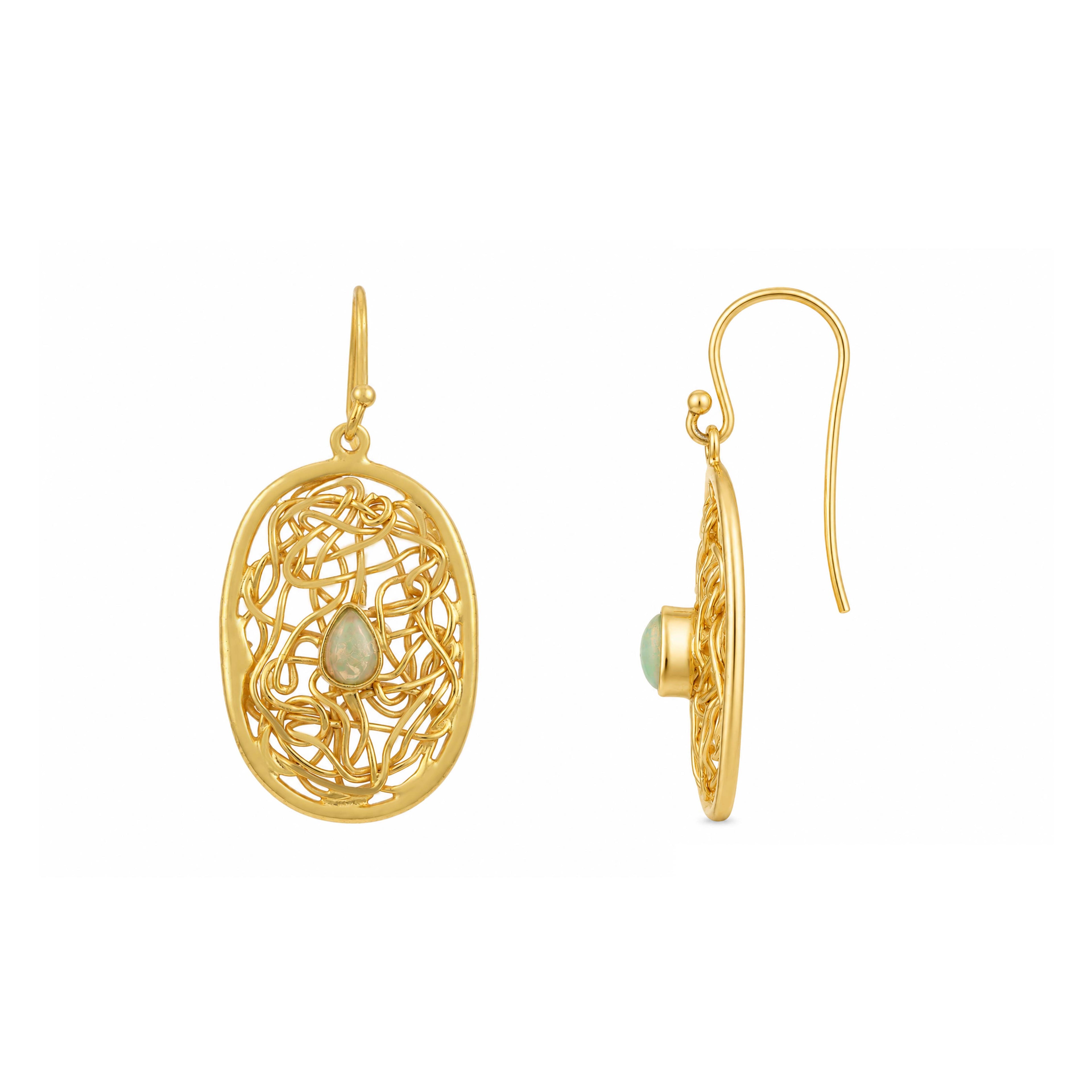 Modern Filigree Opal 925 Sterling Silver Earrings