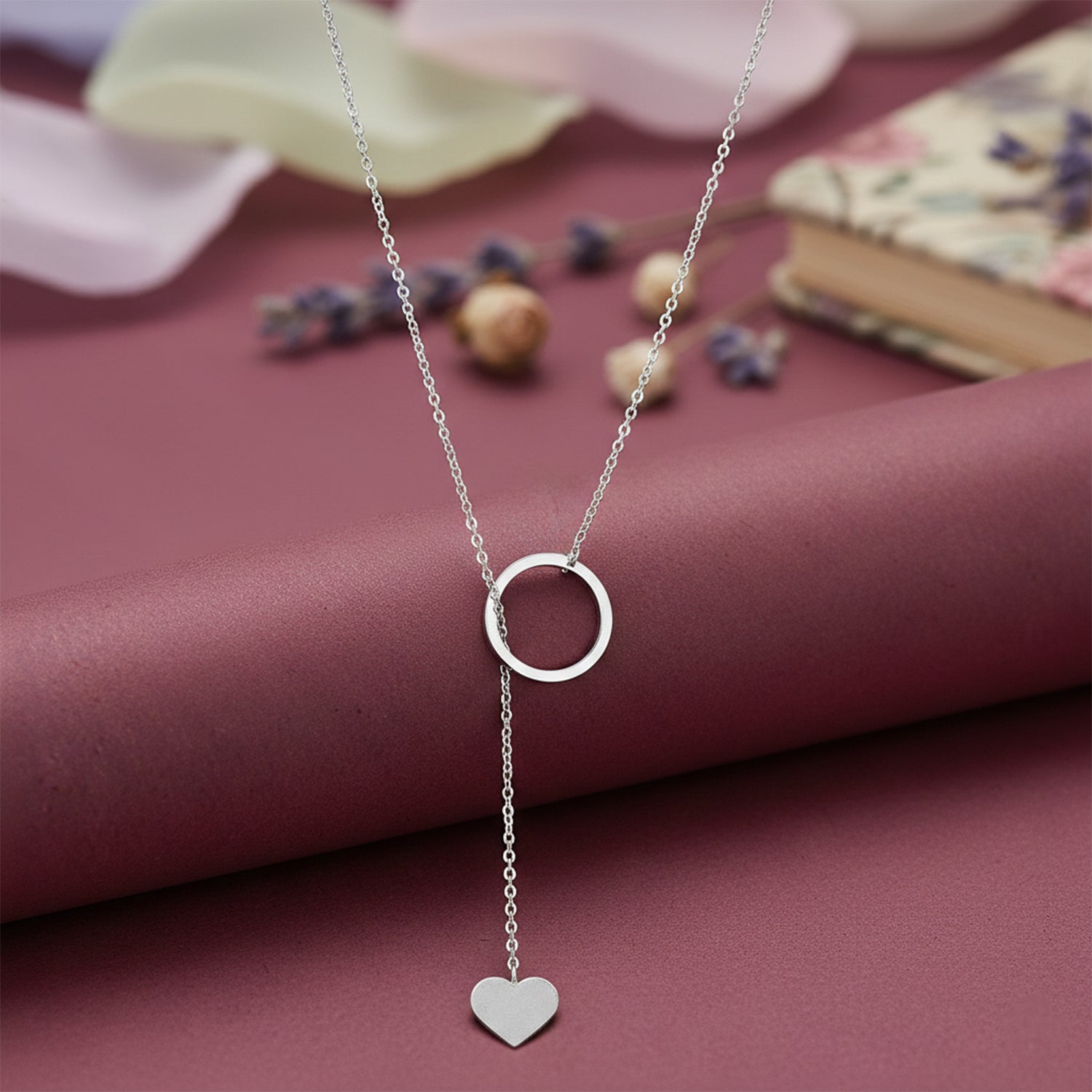 Modern Lariat Heart Drop 925 Sterling Silver Chain Pendant for women