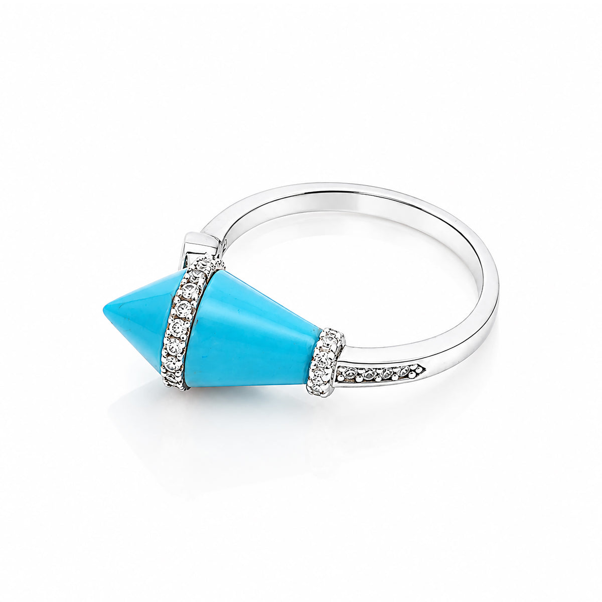 Modern Pyramid Blue Spark Silver Ring