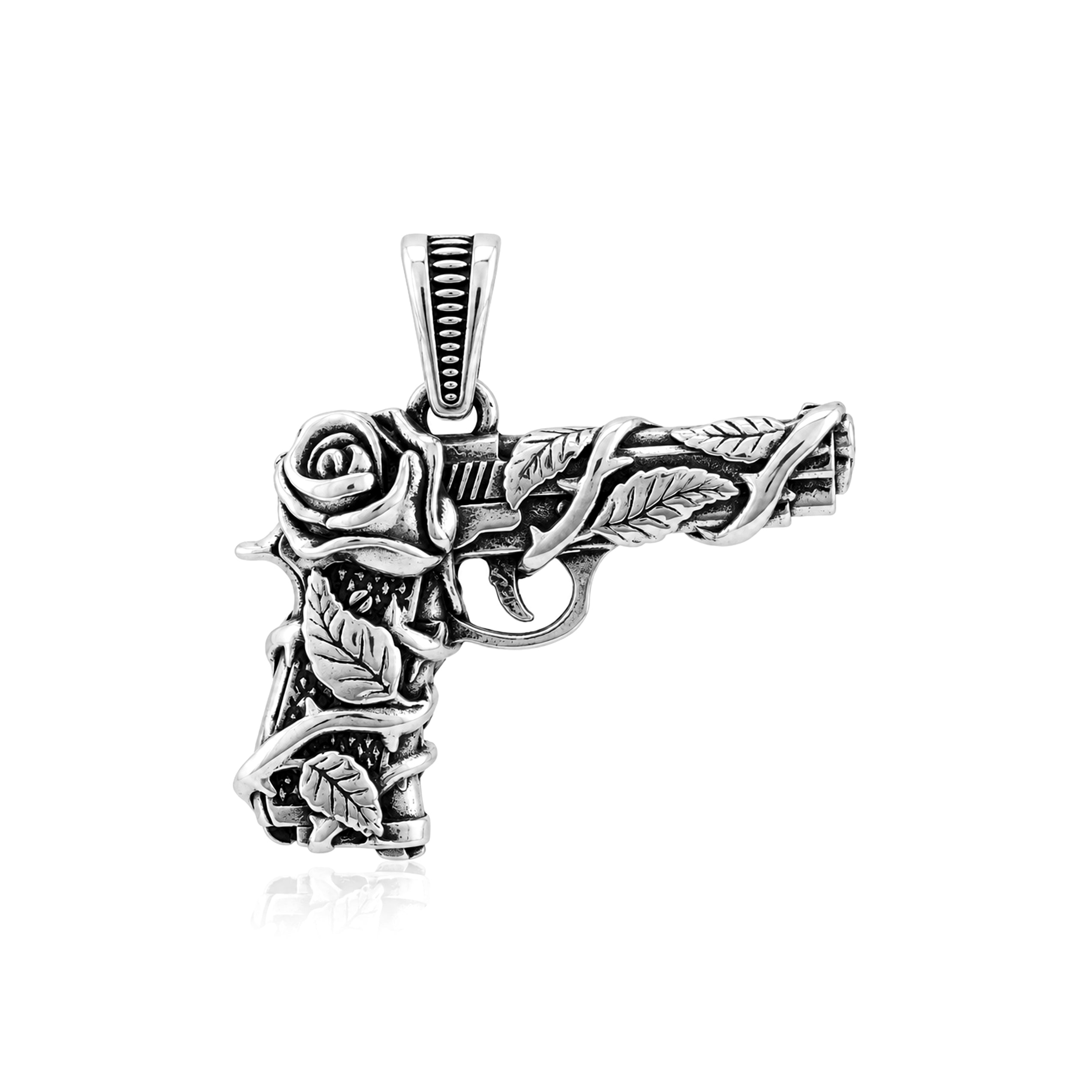 Modern Rose Gun 925 Sterling Silver Pendant for Men