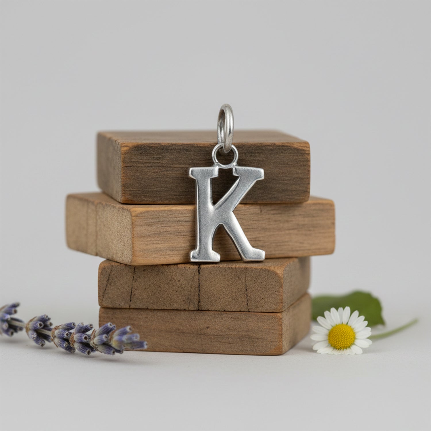 Modern Smooth Finish Letter K 925 Sterling Silver Pendant for women