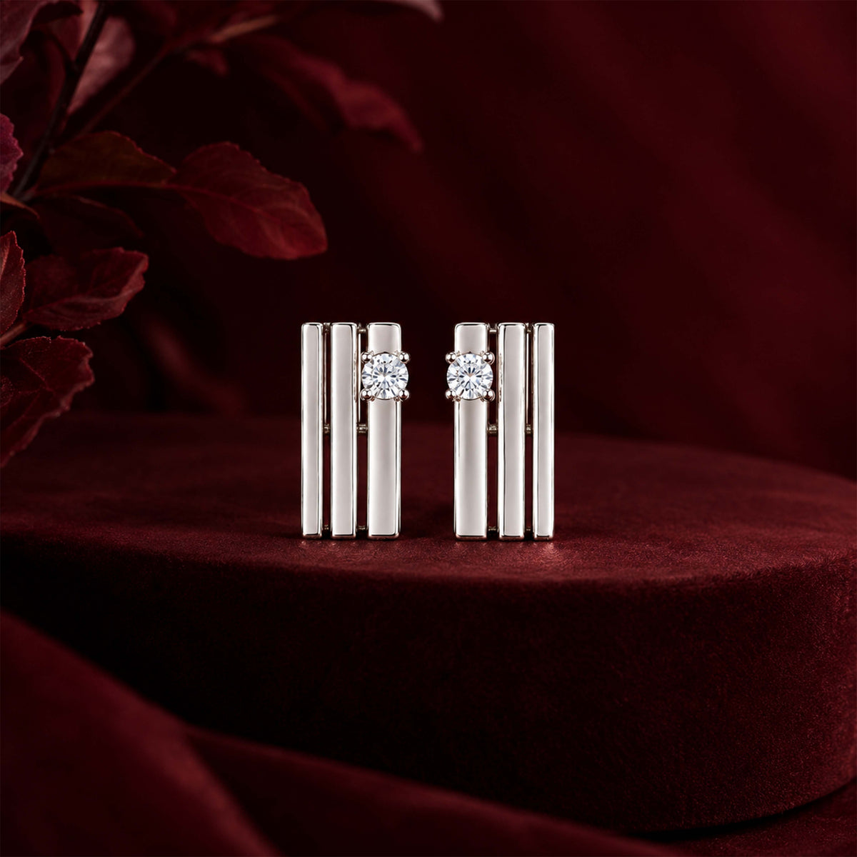 Modern Triple Bar Solitaire Silver Earring
