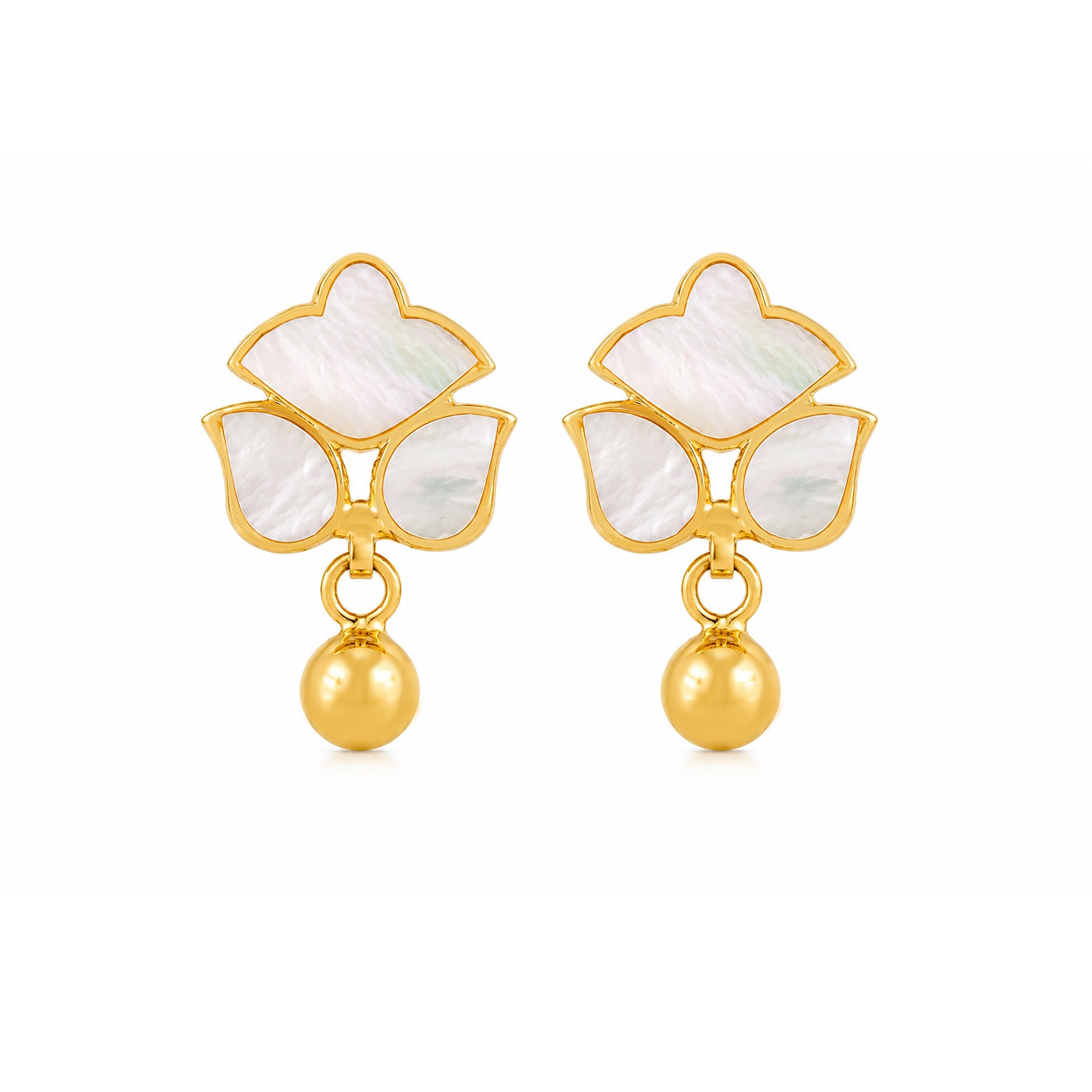 Motherofpearl Floral 925 Sterling Silver Golden Drop Earrings