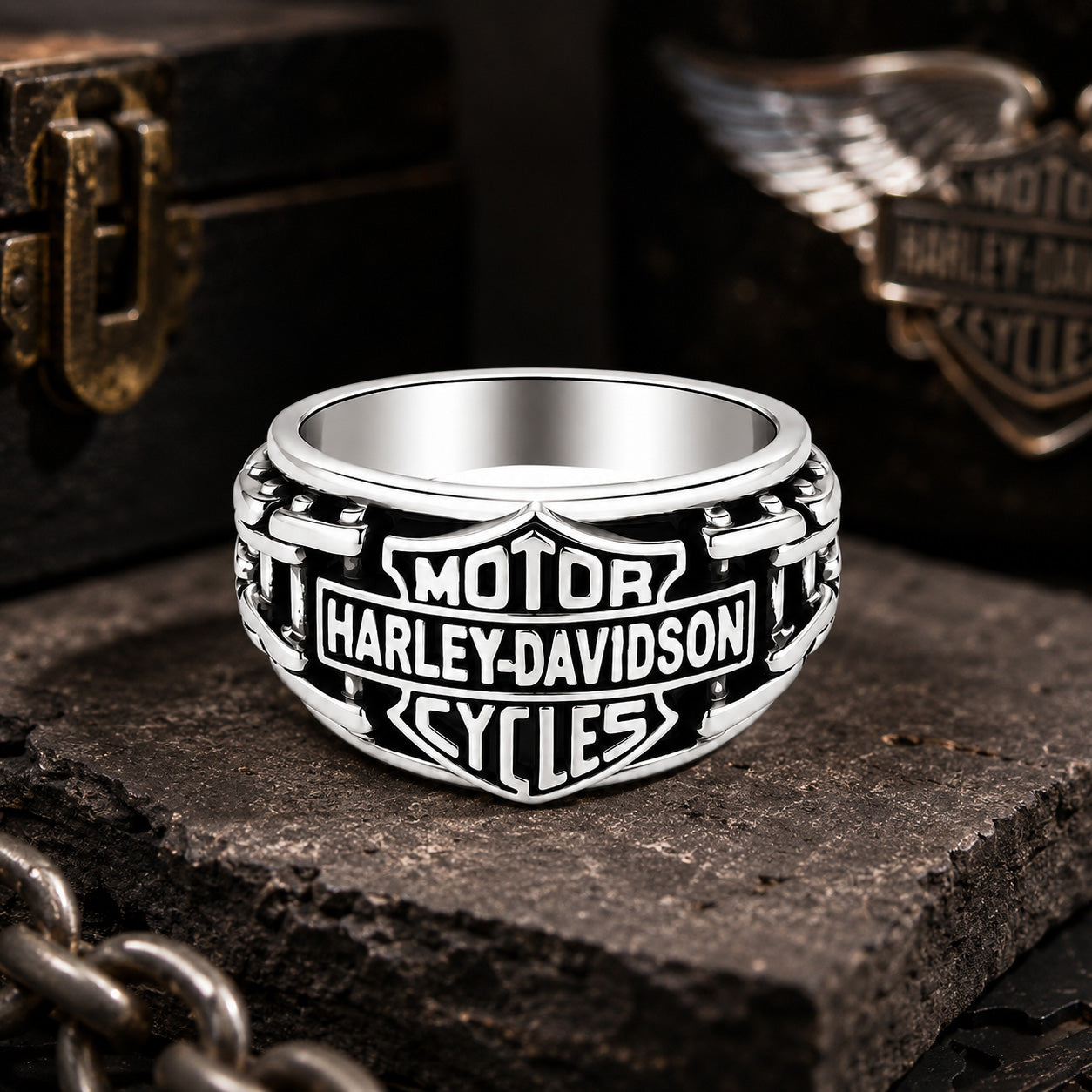 Motor Harley Davidson Cycles 925 Sterling Silver Ring