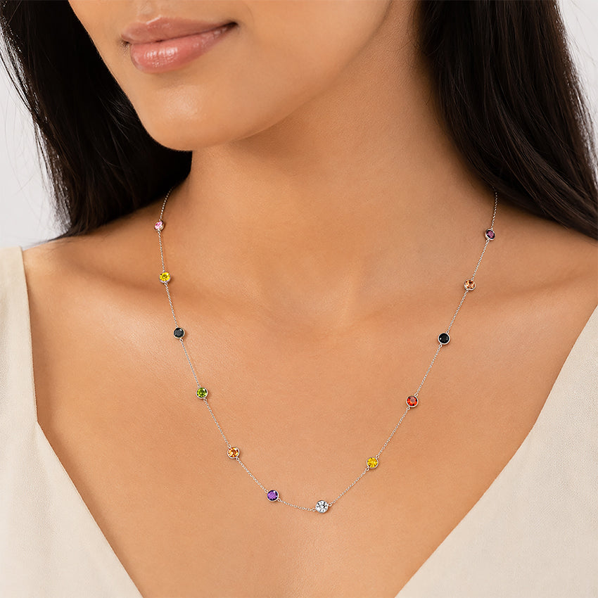 Multicolor Stone Charm 925 Sterling Silver Designer Chain