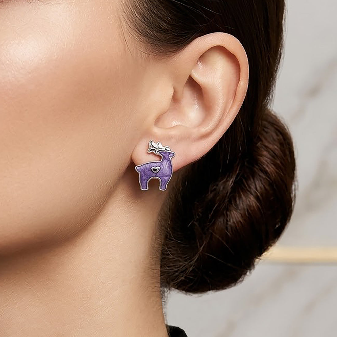 Mystic Purple Reindeer 925 Sterling Silver Earring