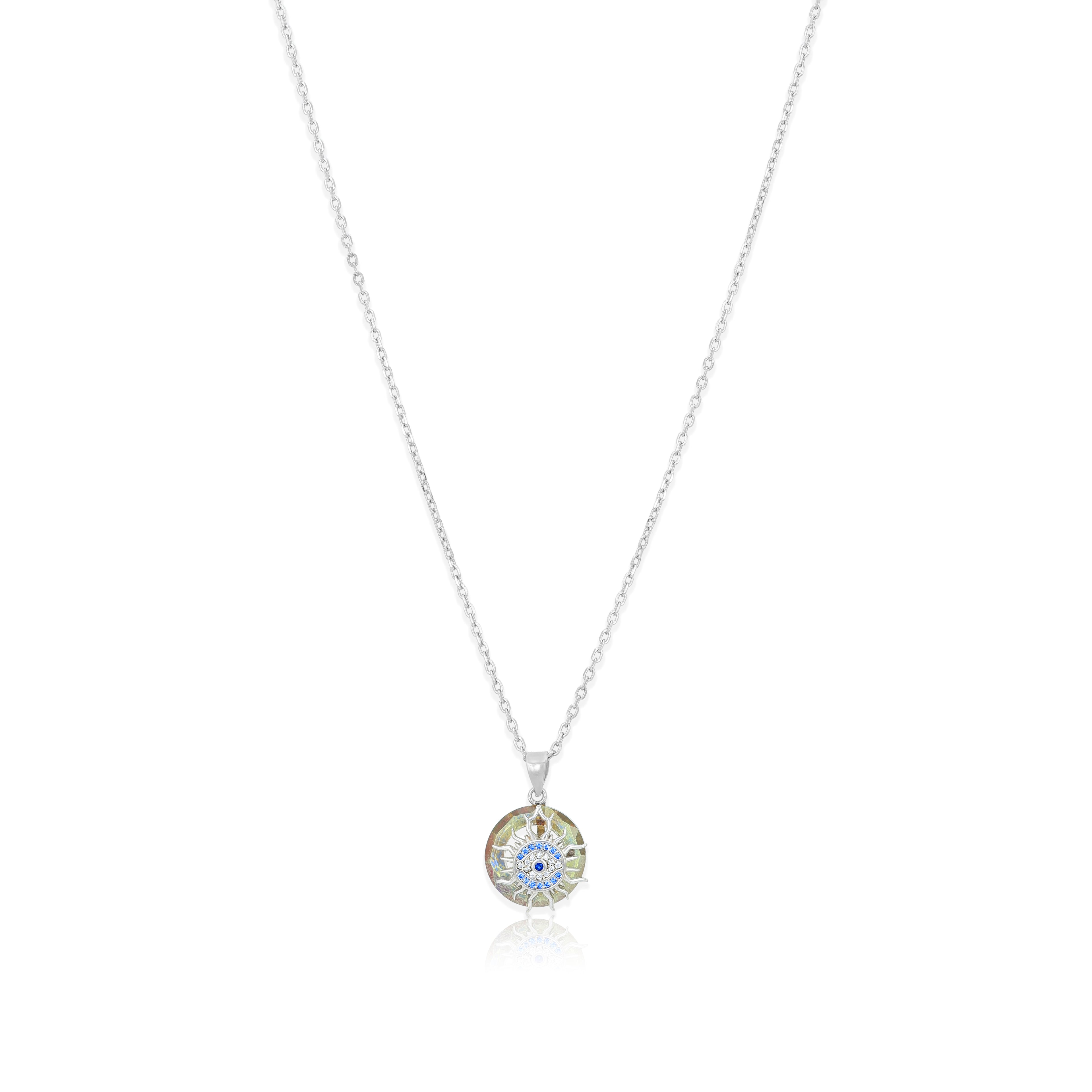 Mystic Crescent 925 Sterling Silver Evil Eye Pendant