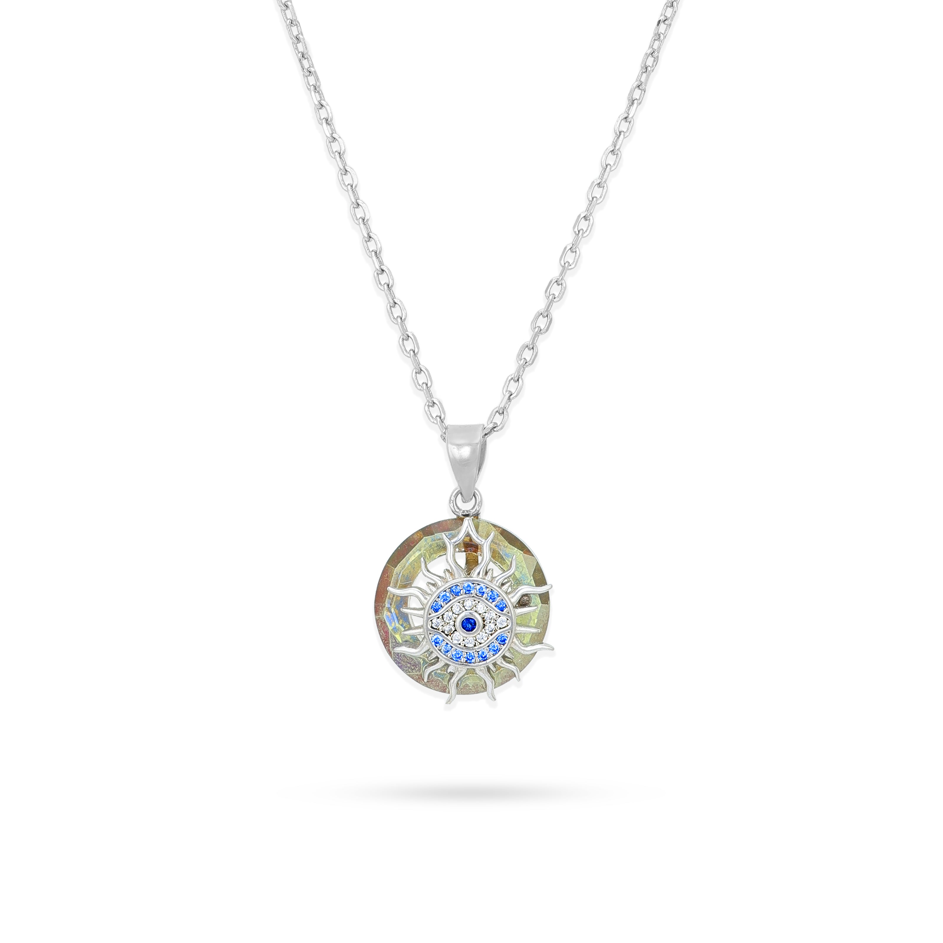 Mystic Crescent 925 Sterling Silver Evil Eye Pendant