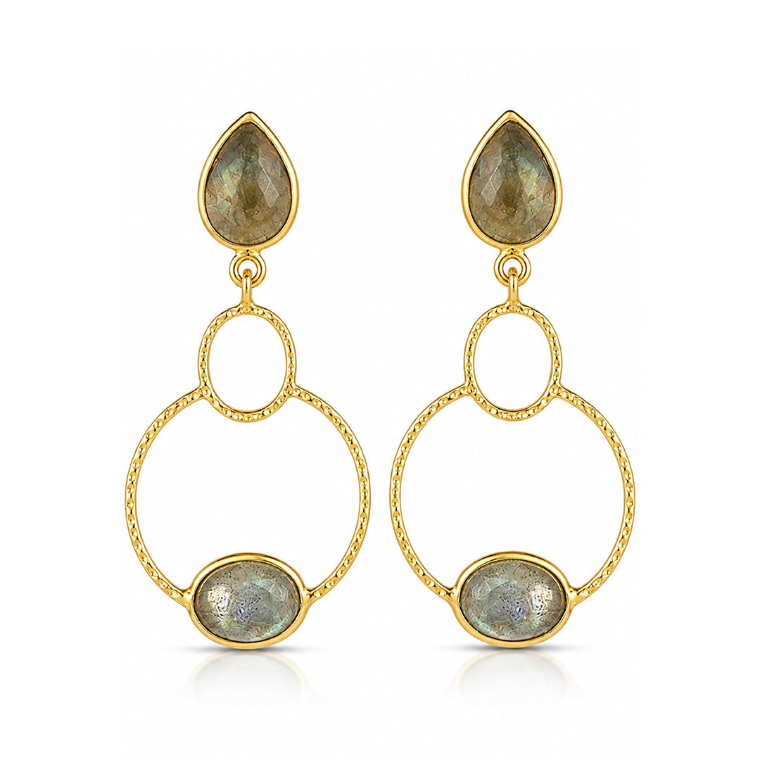 Mystic Crystal Gold Halo 925 Sterling Silver Dangle Earrings