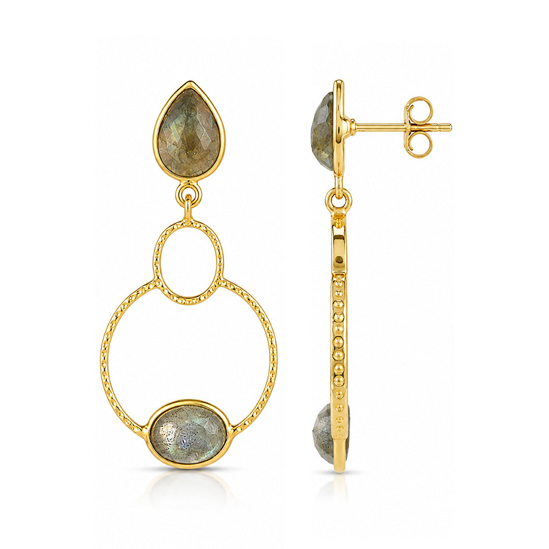 Mystic Crystal Gold Halo 925 Sterling Silver Dangle Earrings