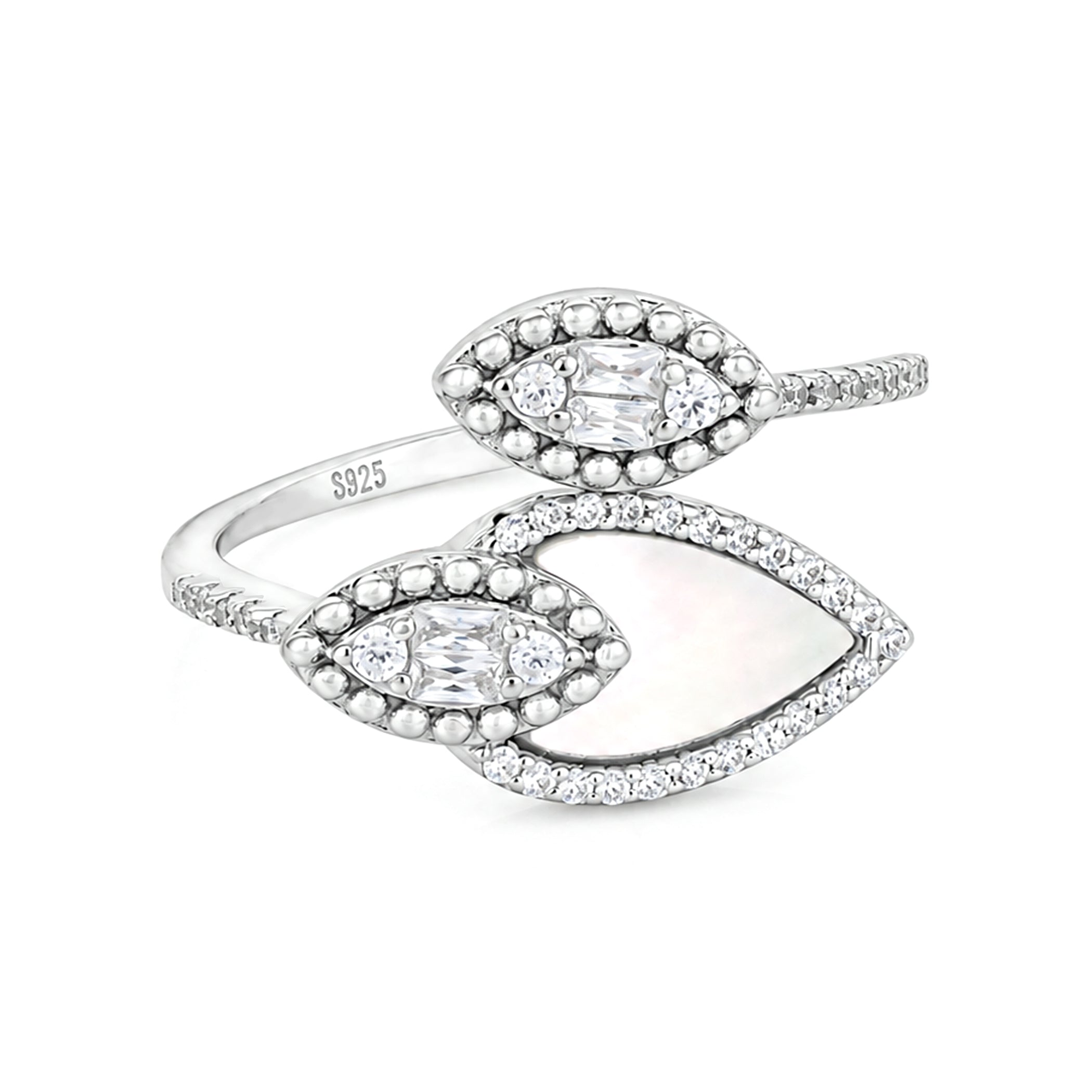 Nature Inspired Halo Petal Charm 925 Sterling Silver Ring for women