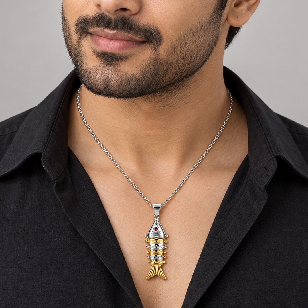 Oceanic Charm 925 Sterling Silver Two-Tone Fish Pendant
