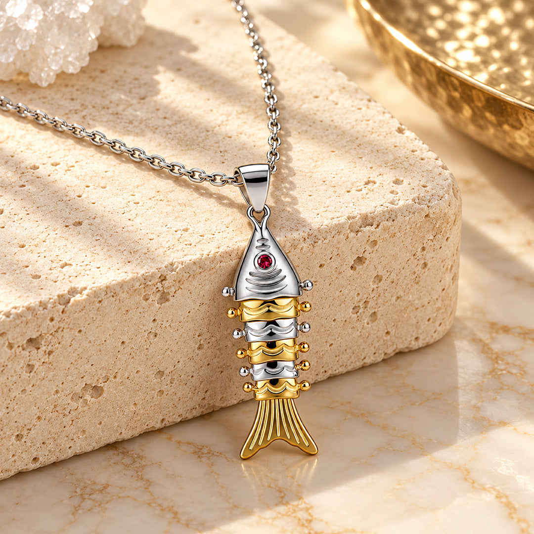 Oceanic Charm 925 Sterling Silver Two-Tone Fish Pendant