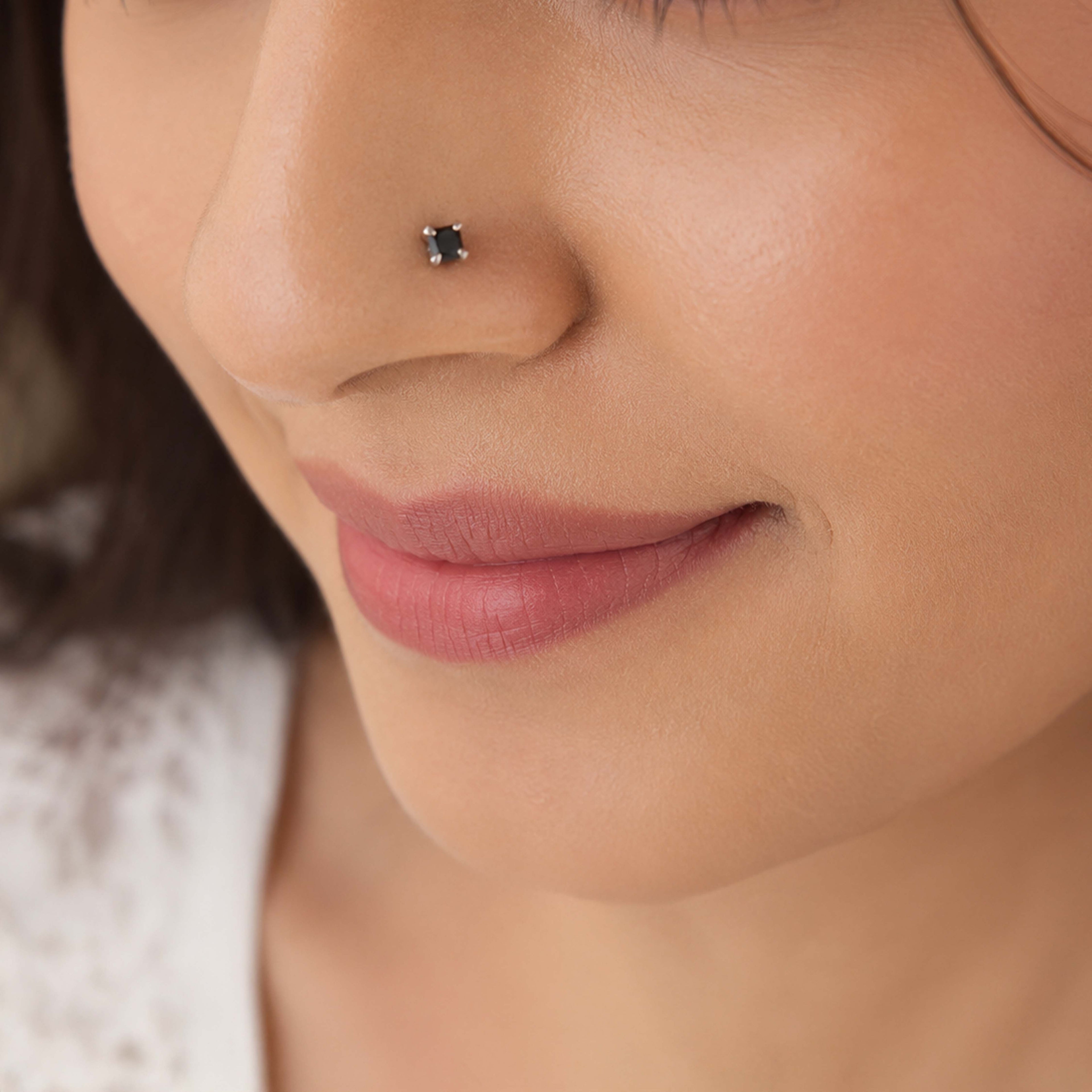 Onyx Princess Cut Black Gemstone Silver Nose Pin