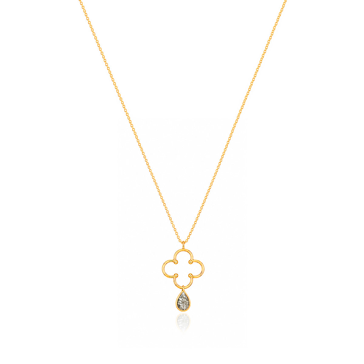 Open Clover Rutilated Quartz Silver Pendant Chain