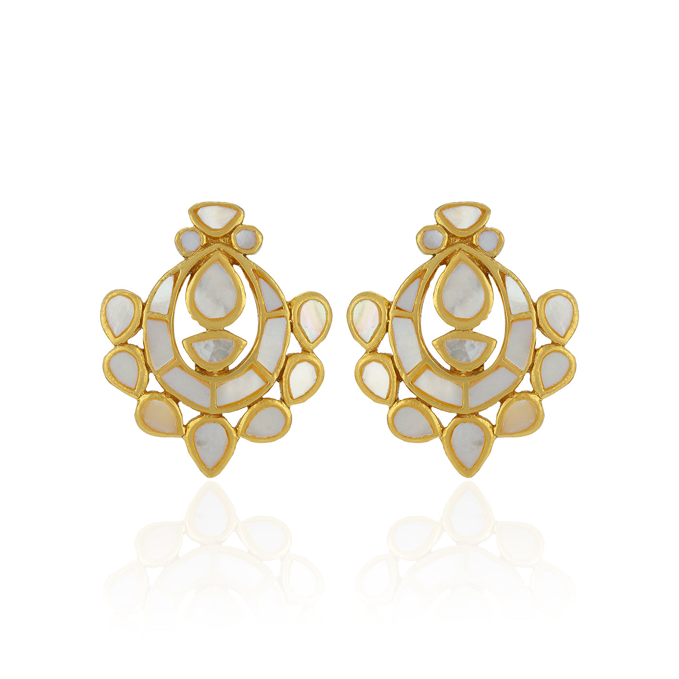 Opulent Mother Pearl 925 Sterling Silver Chandbali Earrings