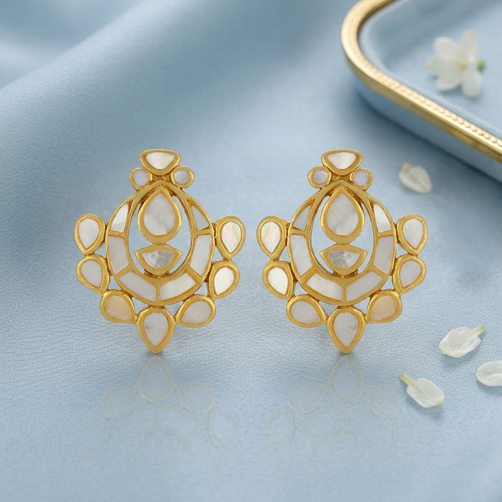 Opulent Mother Pearl 925 Sterling Silver Chandbali Earrings