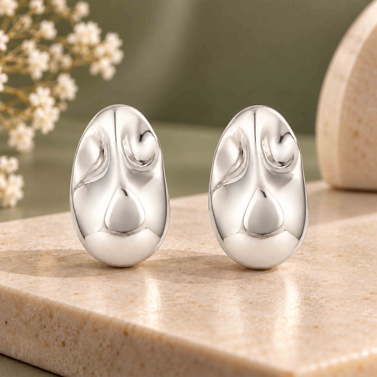 Organic Molten Droplet Silver Earring