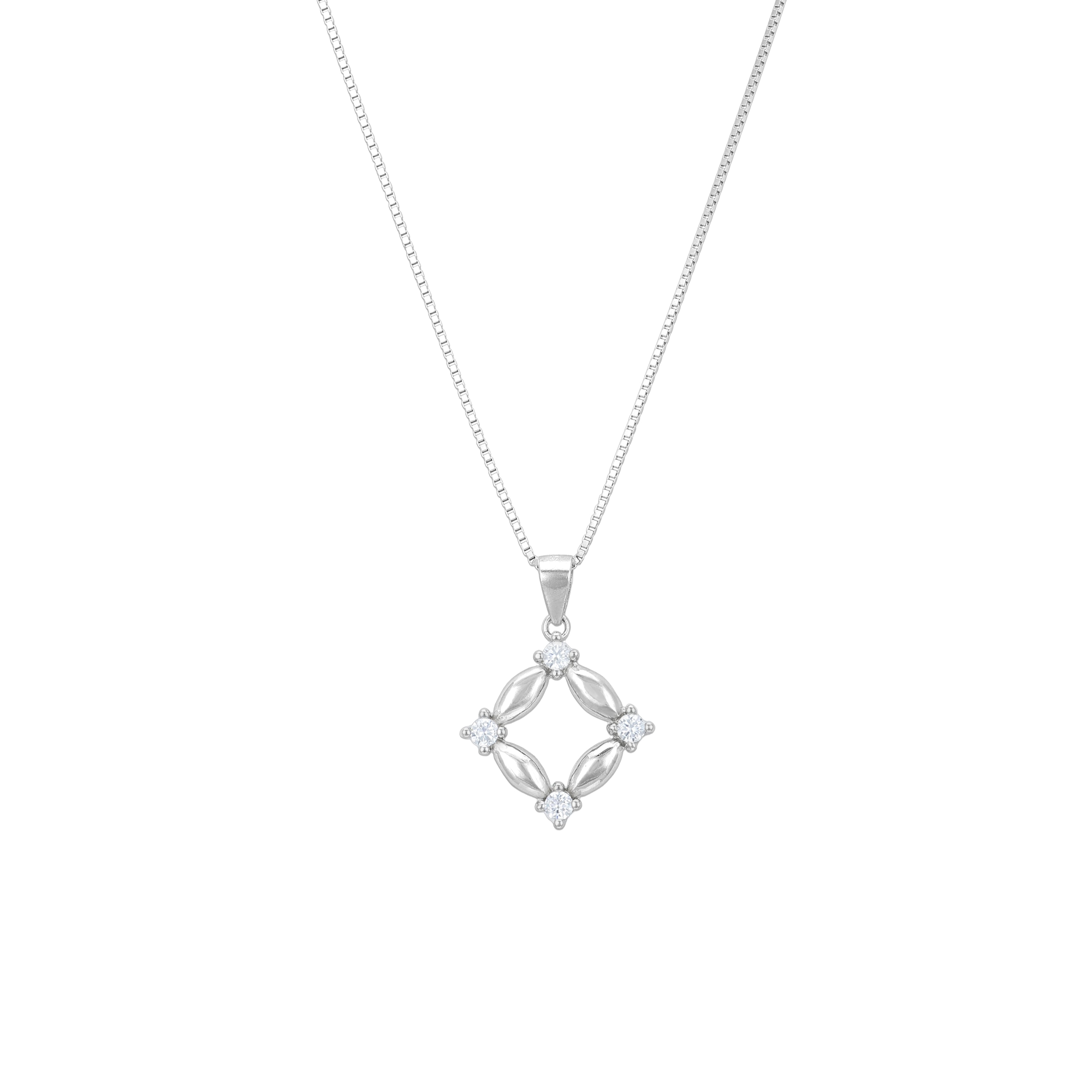 Oval Link White Stone Sparkle 925 Sterling Silver Chain pendant for Women