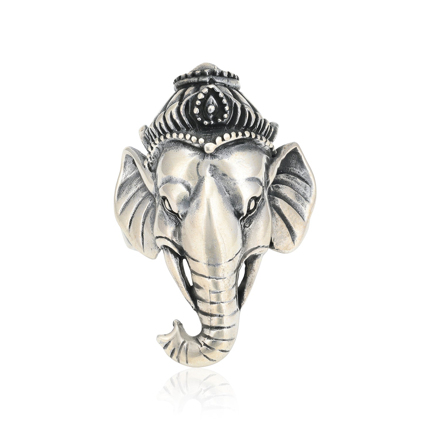 Oxidised Sterling Silver Ganesha Charm Ring