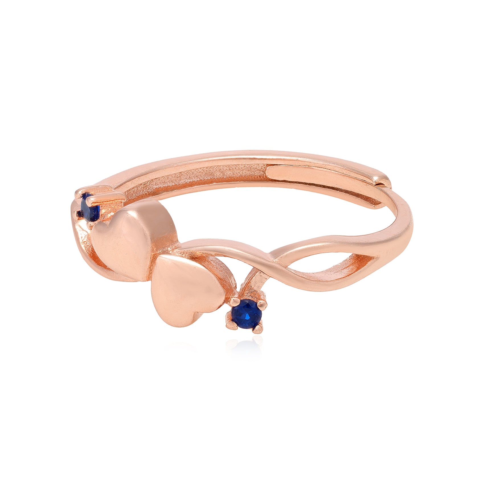 Paired Hearts 925 Rose Gold Plated Blue Desire Ring
