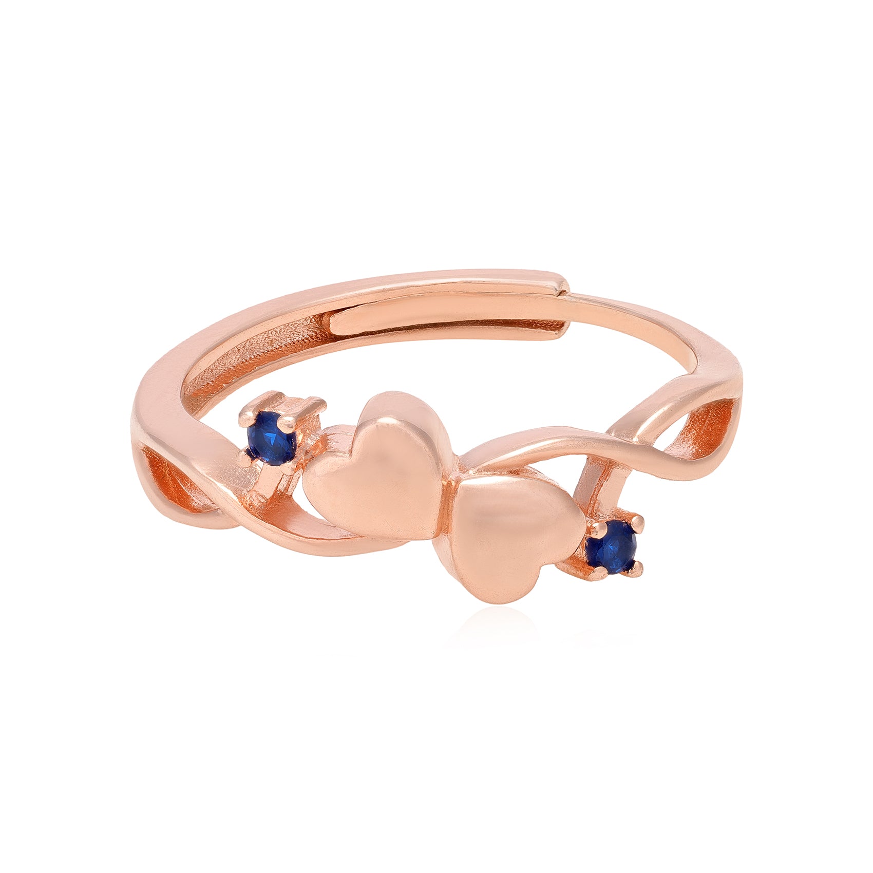 Paired Hearts Rose Gold Plated Blue Desire Ring